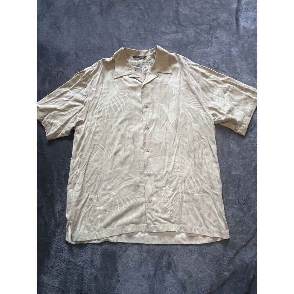 Tommy Bahama 100% Silk Cream Yellow Floral Short Sleeve‎ Hawaiian Shirt Sz Large